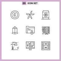 Modern Set of 9 Outlines and symbols such as gdpr document drink crypto currency coin Editable Vector Design Elements