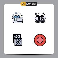 Mobile Interface Filledline Flat Color Set of 4 Pictograms of bathtub fabric relaxing bath tank material Editable Vector Design Elements