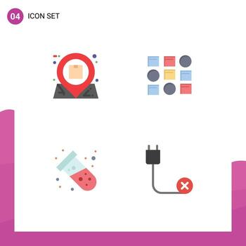 Pack of 4 Modern Flat Icons Signs and Symbols for Web Print Media such as location science inbox system tube Editable Vector Design Elements