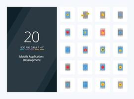 20 Mobile Application Development Flat Color icon for presentation vector