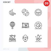 Pictogram Set of 9 Simple Outlines of internet connection mother croos globe Editable Vector Design Elements