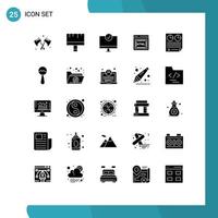 User Interface Pack of 25 Basic Solid Glyphs of page contract connected seo coding Editable Vector Design Elements