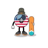 caricatura de la mascota del jugador de snowboard de la bandera de liberia vector