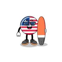 caricatura de mascota de la bandera de liberia como surfista vector
