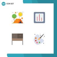 User Interface Pack of 4 Basic Flat Icons of camp statistics outdoors chart interior Editable Vector Design Elements