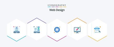 Web Design 25 Flat icon pack including searching. magnify glass. color wheel. magnifier. write vector