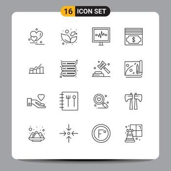 16 Outline concept for Websites Mobile and Apps graph chart lifeline growth dollar Editable Vector Design Elements