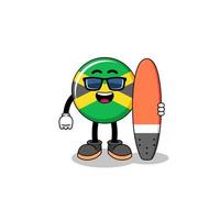 caricatura de mascota de la bandera de jamaica como surfista vector