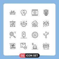 Universal Icon Symbols Group of 16 Modern Outlines of presentation proxy selection internet video design Editable Vector Design Elements