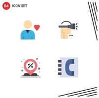 Group of 4 Modern Flat Icons Set for favorite location head virtual reality pin Editable Vector Design Elements