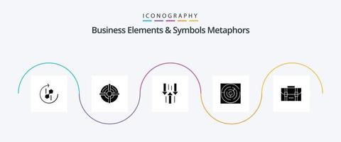 Business Elements And Symbols Metaphors Glyph 5 Icon Pack Including target. arrow. point. puzzle. upload vector