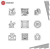 conjunto de 9 iconos de interfaz de usuario modernos signos de símbolos para documento de vehículo de caja elementos de diseño de vector editables de papel de una rueda