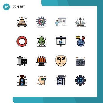 Modern Set of 16 Flat Color Filled Lines and symbols such as scale justice graph decision seminar Editable Creative Vector Design Elements