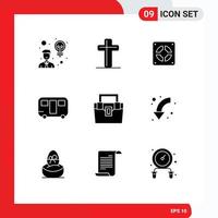 User Interface Pack of 9 Basic Solid Glyphs of box wagon extractor travel caravan Editable Vector Design Elements