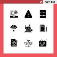 9 Thematic Vector Solid Glyphs and Editable Symbols of financial payments layout bank china Editable Vector Design Elements