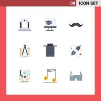 Mobile Interface Flat Color Set of 9 Pictograms of delete math hipster geometry build Editable Vector Design Elements