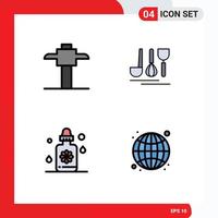 Modern Set of 4 Filledline Flat Colors Pictograph of miner globe hotel dropper seo Editable Vector Design Elements