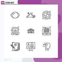 9 User Interface Outline Pack of modern Signs and Symbols of car garage scene shield protection Editable Vector Design Elements