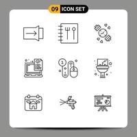 Universal Icon Symbols Group of 9 Modern Outlines of pay per click click device buy coding Editable Vector Design Elements