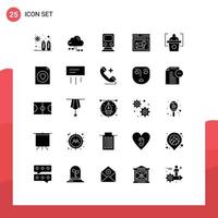 Pack of 25 creative Solid Glyphs of alert mail rail inbox travel Editable Vector Design Elements