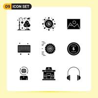 Mobile Interface Solid Glyph Set of 9 Pictograms of ride code funds barcode photography Editable Vector Design Elements