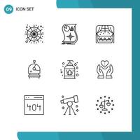 Modern Set of 9 Outlines and symbols such as liquid soap space responsive helmet sofa Editable Vector Design Elements