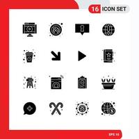 Pack of 16 Modern Solid Glyphs Signs and Symbols for Web Print Media such as coffee world place browser globe Editable Vector Design Elements