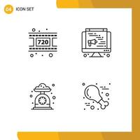Pictogram Set of 4 Simple Filledline Flat Colors of movie kitchen scale computer baking food Editable Vector Design Elements
