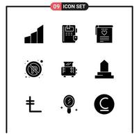 Mobile Interface Solid Glyph Set of 9 Pictograms of toast machine sign file regulatory no Editable Vector Design Elements