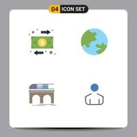 User Interface Pack of 4 Basic Flat Icons of flow railway money geography transport Editable Vector Design Elements