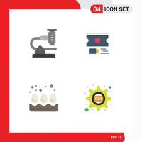 Group of 4 Flat Icons Signs and Symbols for chemistry breakfast microscope heart eggs Editable Vector Design Elements
