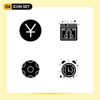 Universal Icon Symbols Group of 4 Modern Solid Glyphs of yuan sports chat service alarm Editable Vector Design Elements