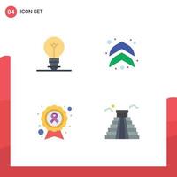 Set of 4 Vector Flat Icons on Grid for bulb cause arrow awareness ribbon building Editable Vector Design Elements