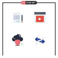 Set of 4 Vector Flat Icons on Grid for business vide list content secure Editable Vector Design Elements