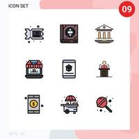 User Interface Pack of 9 Basic Filledline Flat Colors of education book school store shop Editable Vector Design Elements