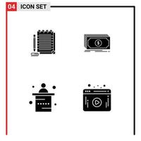 Modern Set of 4 Solid Glyphs and symbols such as notepad marketing novel transfer reception Editable Vector Design Elements