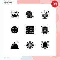 Group of 9 Modern Solid Glyphs Set for river happy identity smile chat Editable Vector Design Elements