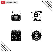 Pack of 4 Modern Solid Glyphs Signs and Symbols for Web Print Media such as photo love agriculture wheat banking Editable Vector Design Elements