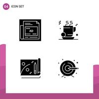 Pack of 4 Modern Solid Glyphs Signs and Symbols for Web Print Media such as newspaper file headline coffee creative Editable Vector Design Elements