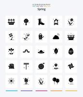 Paquete creativo de iconos negros sólidos de 25 glifos de primavera, como la naturaleza. fuego. primavera. cámping. primavera vector