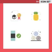 4 User Interface Flat Icon Pack of modern Signs and Symbols of certificate complete study fruit agriculture Editable Vector Design Elements