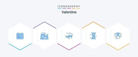 paquete de íconos azules de San Valentín 25 que incluye bloone. hora. volar. vaso. corazón vector