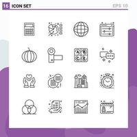 Universal Icon Symbols Group of 16 Modern Outlines of devices vegetable map pumpkin web preferences Editable Vector Design Elements