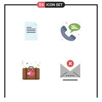 Set of 4 Commercial Flat Icons pack for file love report chat suitcase Editable Vector Design Elements