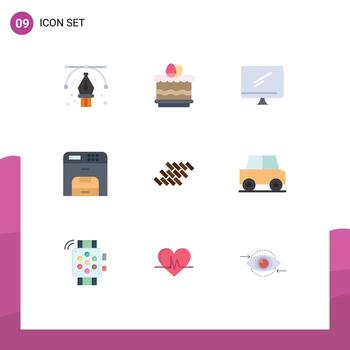 Pack of 9 Modern Flat Colors Signs and Symbols for Web Print Media such as bricks machine computer device pc Editable Vector Design Elements