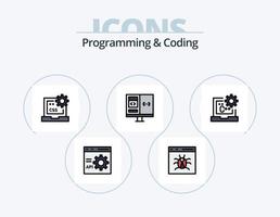 Programming And Coding Line Filled Icon Pack 5 Icon Design. error. develop. laptop. programming. develop vector