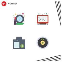 conjunto de 4 iconos de interfaz de usuario modernos signos de símbolos para cámara de vidrio conforman elementos de diseño de vector editables digitales de reloj de computadora