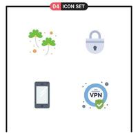 Flat Icon Pack of 4 Universal Symbols of clover phone patrick password mobile Editable Vector Design Elements