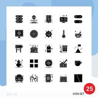 Pack of 25 Modern Solid Glyphs Signs and Symbols for Web Print Media such as control monitor occupy connections gesture Editable Vector Design Elements