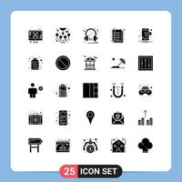 Pack of 25 creative Solid Glyphs of file checkout decorate check multimedia Editable Vector Design Elements